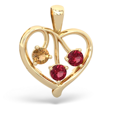 citrine-lab ruby love heart pendant