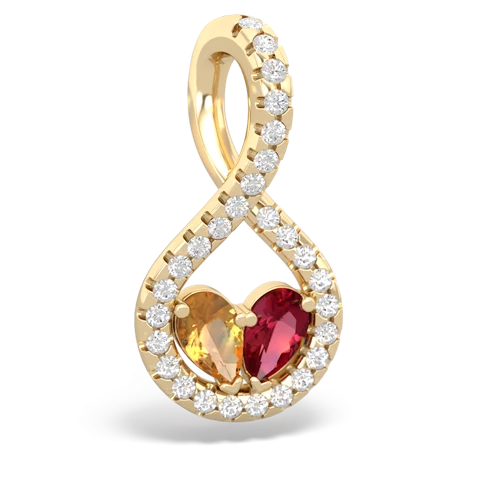 citrine-lab ruby pave twist pendant