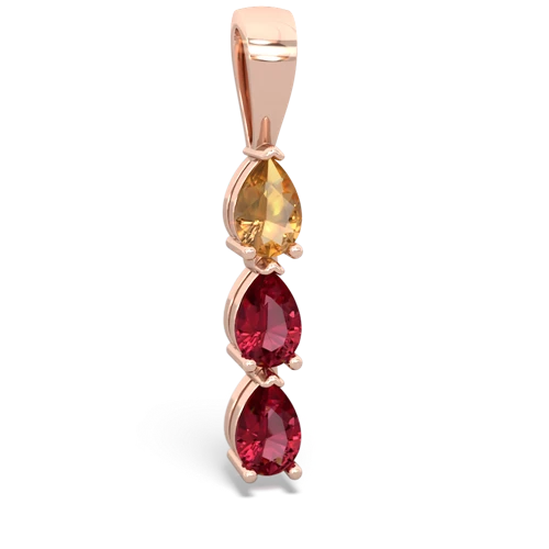 citrine-lab ruby three stone pendant