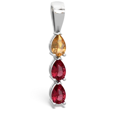 citrine-lab ruby three stone pendant