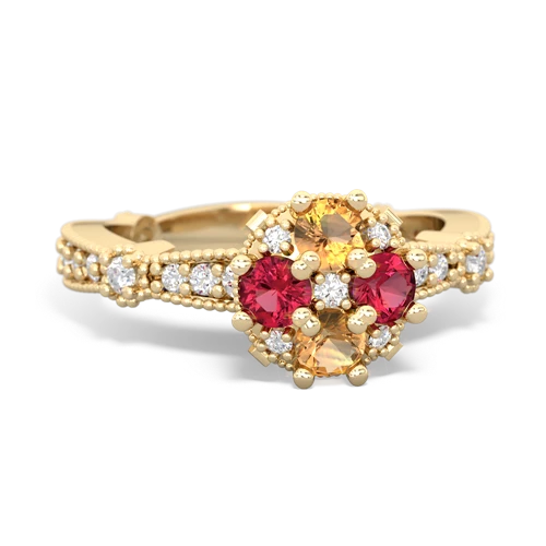 citrine-lab ruby art deco engagement ring