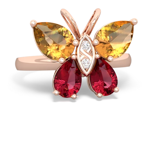 citrine-lab ruby butterfly ring