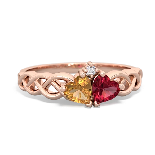 citrine-lab ruby celtic braid ring