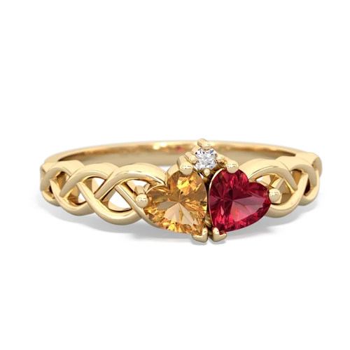 citrine-lab ruby celtic braid ring