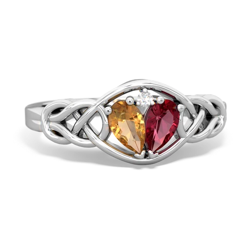 citrine-lab ruby celtic knot ring