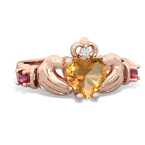 Citrine Genuine Citrine with Lab Created Ruby and Genuine Pink Tourmaline Claddagh ring Ring