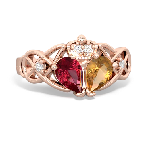 citrine-lab ruby claddagh ring