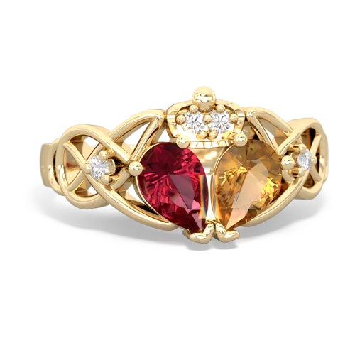 citrine-lab ruby claddagh ring