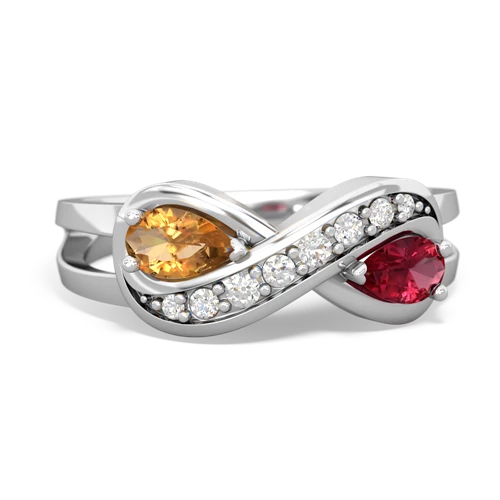 citrine-lab ruby diamond infinity ring