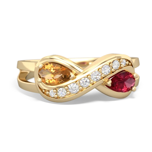 citrine-lab ruby diamond infinity ring