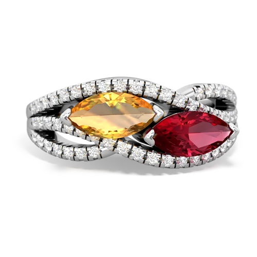 citrine-lab ruby double heart ring