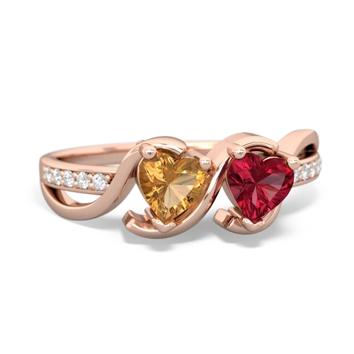 citrine-lab ruby double heart ring
