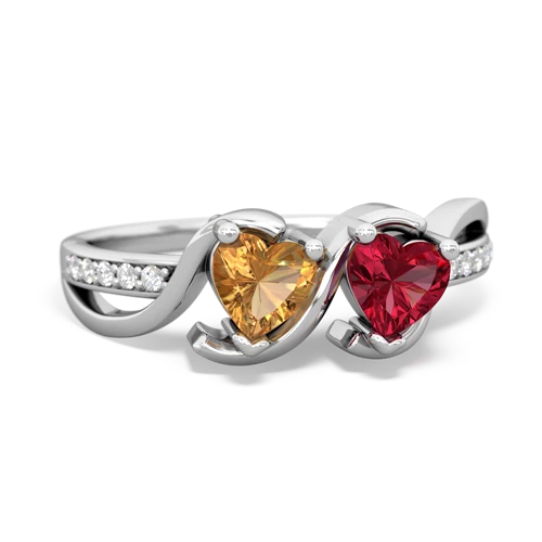 citrine-lab ruby double heart ring