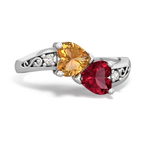 citrine-lab ruby filligree ring