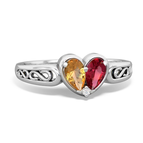 citrine-lab ruby filligree ring