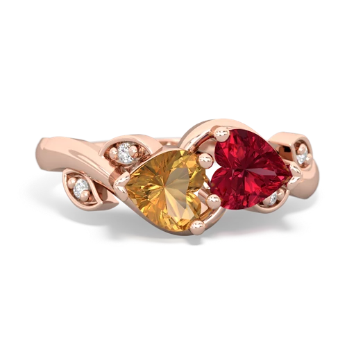 citrine-lab ruby floral keepsake ring