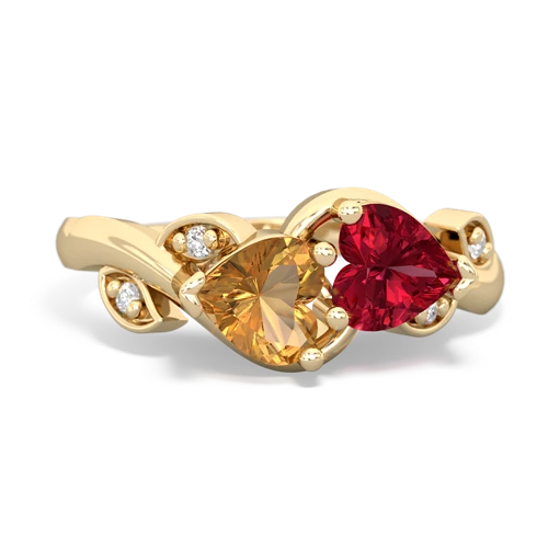 citrine-lab ruby floral keepsake ring