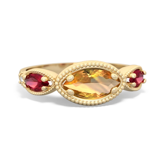 Citrine Genuine Citrine with Lab Created Ruby and Genuine Pink Tourmaline Antique Style Keepsake ring Ring