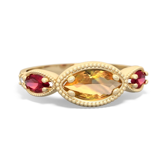 citrine-lab ruby milgrain marquise ring