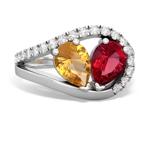 citrine-lab ruby pave heart ring
