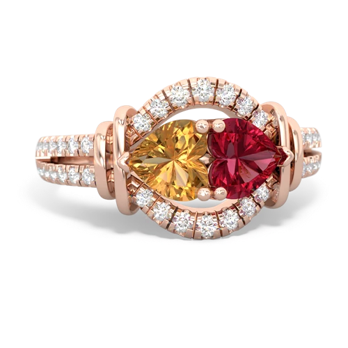 citrine-lab ruby pave keepsake ring