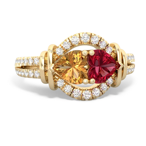 citrine-lab ruby pave keepsake ring