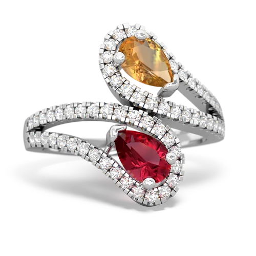 citrine-lab ruby pave swirls ring