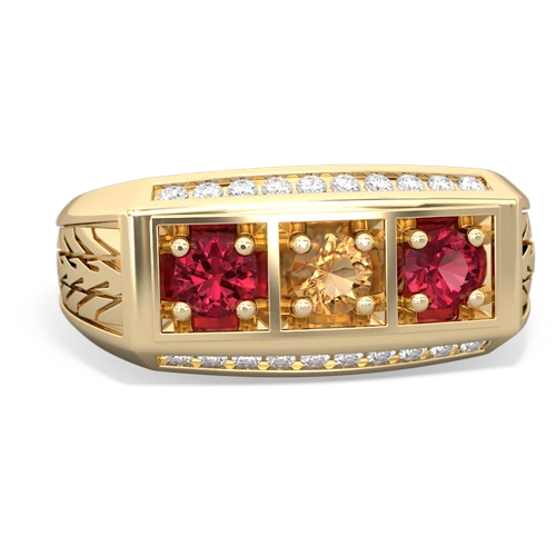 citrine-lab ruby three stone ring