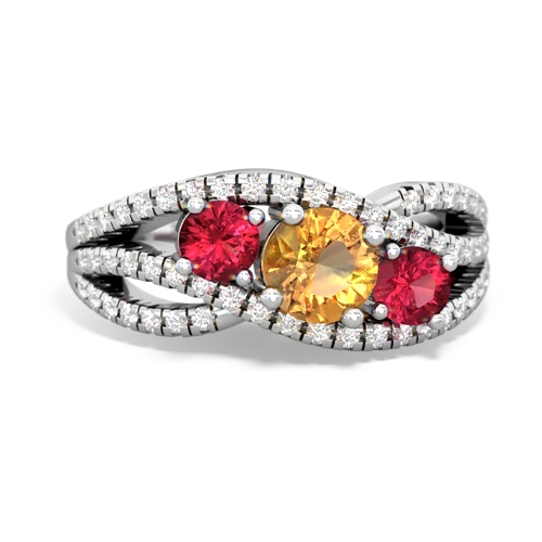 citrine-lab ruby three stone pave ring