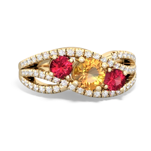 citrine-lab ruby three stone pave ring