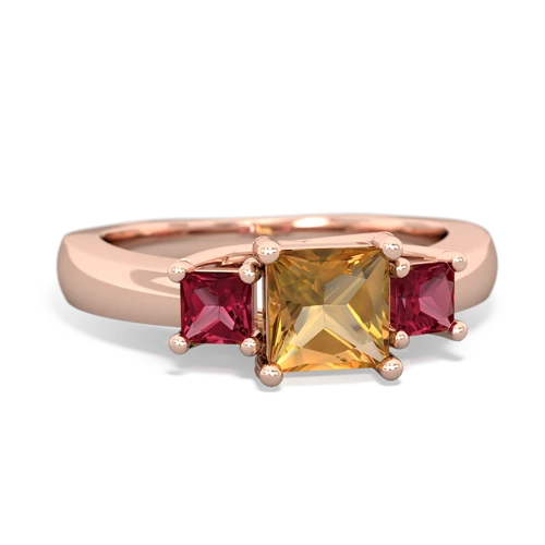 Citrine Genuine Citrine with Lab Created Ruby and Genuine Pink Tourmaline Three Stone Trellis ring Ring