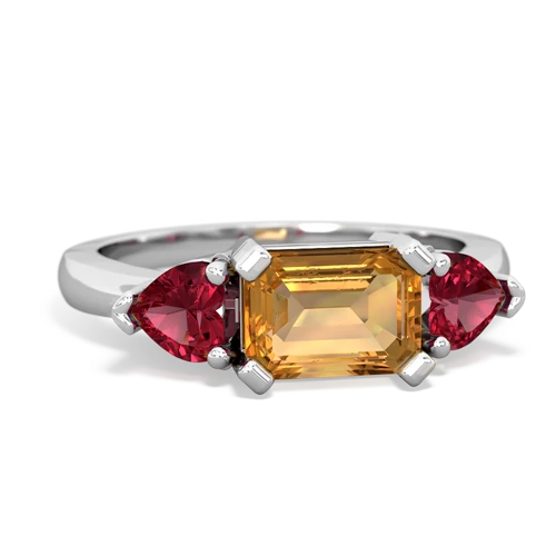 Citrine Genuine Citrine with Lab Created Ruby and Genuine Pink Tourmaline Three Stone ring Ring