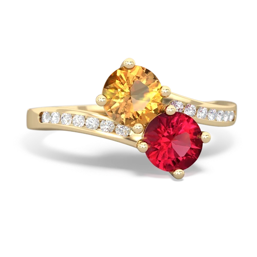 citrine-lab ruby two stone channel ring