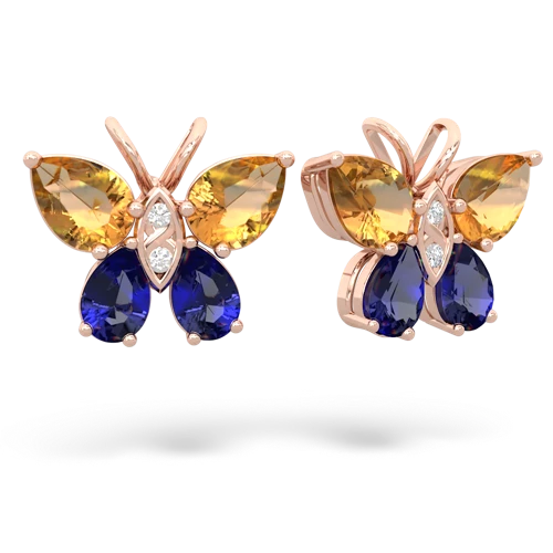 citrine-lab sapphire butterfly earrings