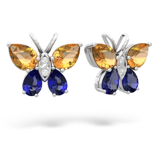 citrine-lab sapphire butterfly earrings