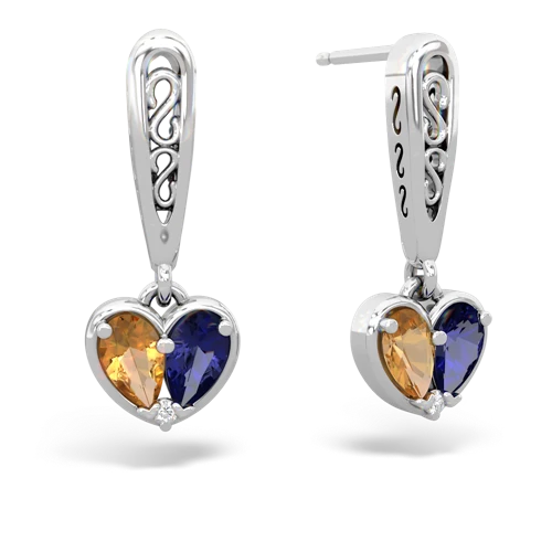citrine-lab sapphire filligree earrings