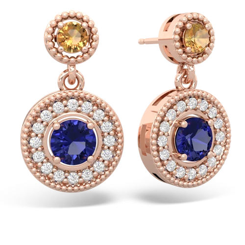 citrine-lab sapphire halo earrings