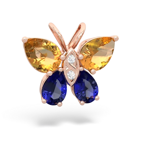 citrine-lab sapphire butterfly pendant