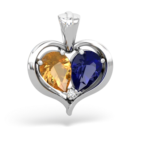 citrine-lab sapphire half heart whole pendant