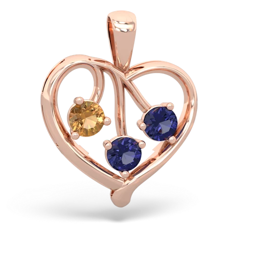 citrine-lab sapphire love heart pendant