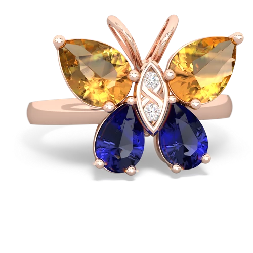 citrine-lab sapphire butterfly ring