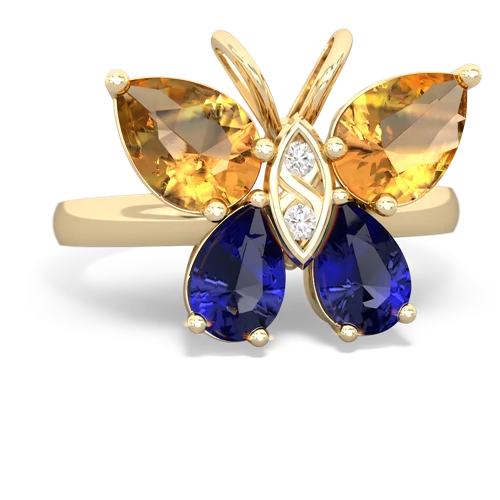 citrine-lab sapphire butterfly ring