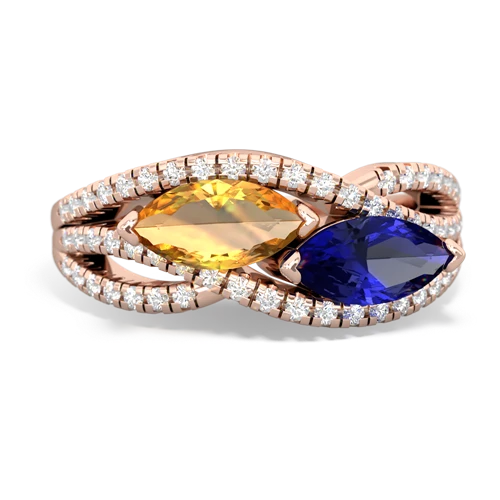 citrine-lab sapphire double heart ring