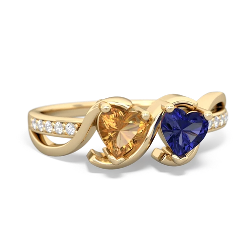 citrine-lab sapphire double heart ring