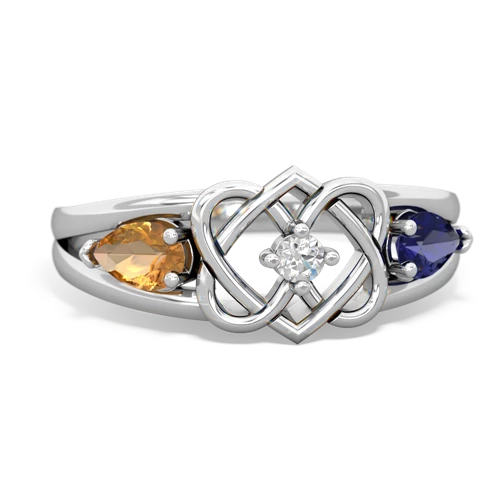 citrine-lab sapphire double heart ring