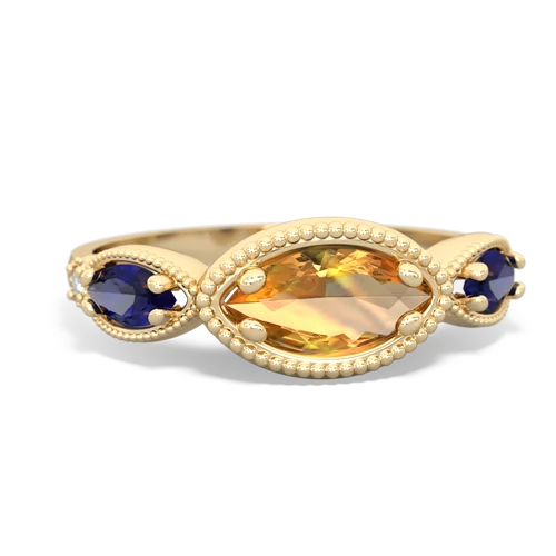 Citrine Genuine Citrine with Lab Created Sapphire and Lab Created Emerald Antique Style Keepsake ring Ring