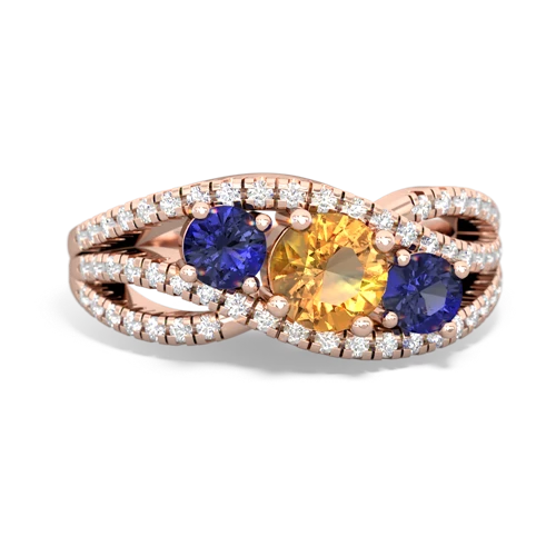 citrine-lab sapphire three stone pave ring