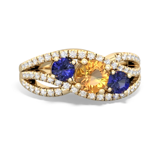 citrine-lab sapphire three stone pave ring