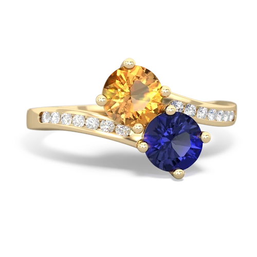 citrine-lab sapphire two stone channel ring