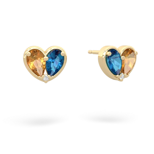 citrine-london topaz one heart earrings